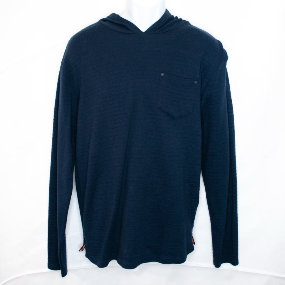 Craft + Flow Hooded Pullover Mens Medium M Navy Blue Long Sleeve Shirt Knit H10